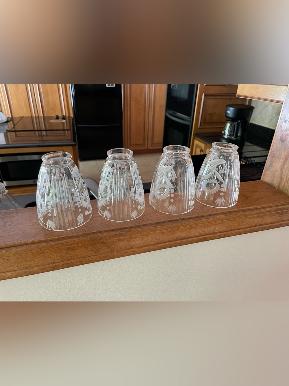 Vintage Antique Etched Clear Glass Floral Tea Light Shades - Set of 4